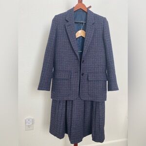 UK Moon Tweed Wool Blazer Jacket Skirt Suit